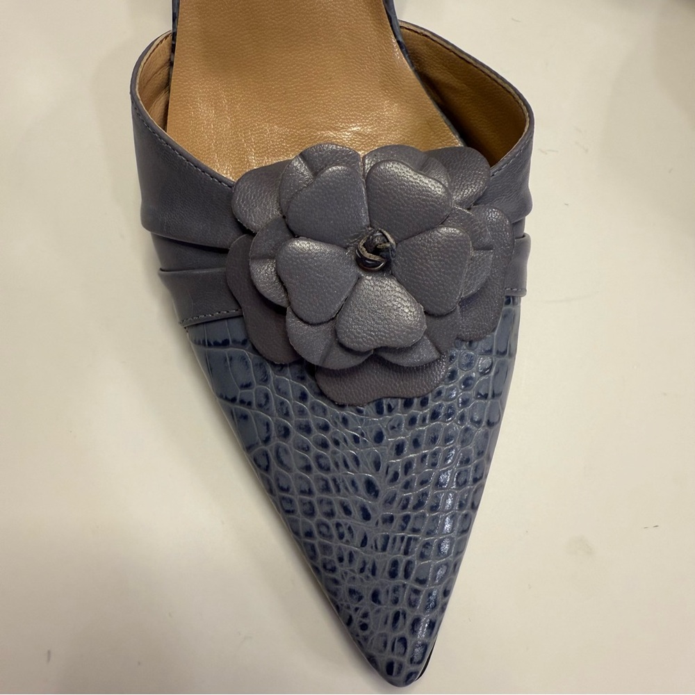 Franco Sarto Croc Embossed D’Orsay Heels Floral Accent Size 8.5 Periwinkle NWOB - Picture 7 of 10